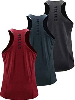 NELEUS Herren 3er Pack Running Tank Top Dry Fit Y-Back Athletic Workout Tank Tops, 5069# Grau Schwarz/Schiefergrau/Rot, 3er-Pack, L von Neleus