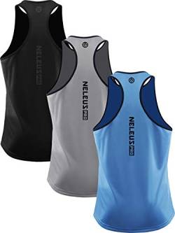 NELEUS Herren 3er Pack Running Tank Top Dry Fit Y-Back Athletic Workout Tank Tops, 5097# Schwarz/Grau/Hellblau, 3er-Pack, L von Neleus