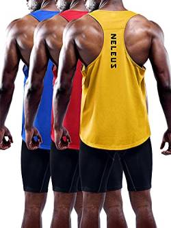 NELEUS Herren 3er-Pack Workout Running Tank Top Ärmellos Gym Athletic Shirts, 5080 Blau/Rot/Gelb, 3er-Pack, Mittel von Neleus