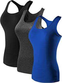 Neleus Damen 3er-pack kompression base layer dry fit tank top Mittel/brust: 34-36,5" 04# 3 satz: schwarz, grau, blau von Neleus