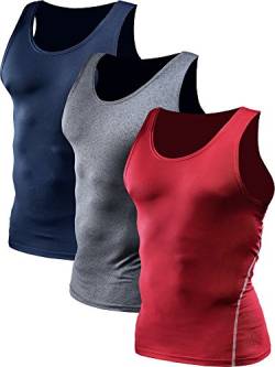 Neleus Herren 3er-pack sport kompression unter base layer sport tank top mittel 01# 3 satz: marineblau, grau, rot von Neleus