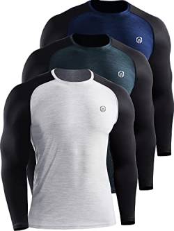 Neleus Herren Dry Fit Langarm Athletic Running Shirts, 5073 Marineblau/Schiefergrau/Weiß, 3 Stück, Groß von Neleus