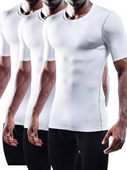 Neleus Herren Training sportlich Compression Shirts XX-Groß 5003# 3-Pack: weiß von Neleus