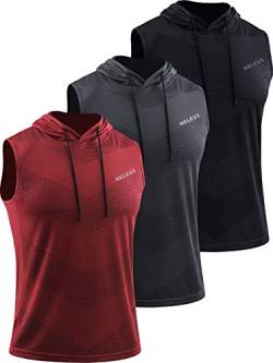 Neleus Herren Workout Tank Tops 3er Pack Ärmellos Laufshirts mit Hoodie, 5098# Schwarz/Grau/Rot, 3er-Pack, XX-Large von Neleus