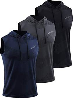 Neleus Herren Workout Tank Tops 3er Pack ärmellose Laufshirts mit Hoodie - Grau - Klein von Neleus