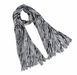 Nella-Mode Schicker trendiger Schal im Pashmina-Stil aus fliessend weicher Viskose in modernem Design; Schwarz-Weiss-Grau GEWEBTES MUSTER mit offenen Fransen; 100% Viskose; 185x50cm von Nella-Mode