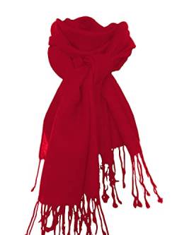 Nella-Mode XXL Wollschal (205x70 cm inkl Fransen); Feiner & weicher unifarbener Schal Tuch Stola aus 100% Wolle Damenschal in vielen Farben zur Auswahl (Rot) von Nella-Mode