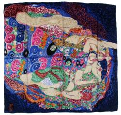 Nella-Mode bezauberndes SEIDENTUCH Seidenschal nach Gustav Klimt Die Jungfrau (blau) Schal Tuch 100% Seide Kunstdruck Jugendstil Malerei 85x85 cm von Nella-Mode
