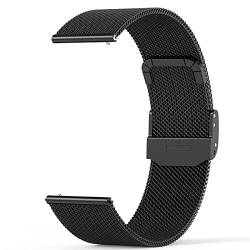 Nemheng 20mm Mesh Edelstahl Uhrenarmband Metall Schnellwechsel Armband Ersatz Edelstahl Metall Armband Kompatibel N1,N5 N22 Smartwatch (Schwarz) von Nemheng