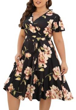 Nemidor® Damen V-Ausschnitt Stretch Casual Midi Plus Size Brautjungfernkleid, Schwarz Apricot, 48 Mehr von Nemidor