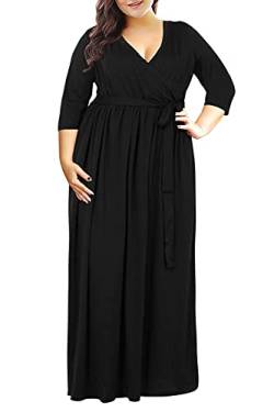 Nemidor Damen 3/4 Ärmel v-Ausschnitt Plus größen-beiläufigen Partei-Maxi-Kleid 22w schwarz von Nemidor