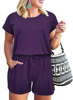 Nemidor Damen Casual Plus Size Lose Jumpsuit und Strampler Dehnbar Elastische Taille Sommer Kurz Playsuit mit Taschen NEM252 - Violett - 50 von Nemidor