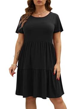 Nemidor Damen Lose Kurzarm Plus Size Plain T-Shirt Kleid Casual Layered Swing Midi Kleid mit Tasche NEM242 - Schwarz - 52 Mehr von Nemidor