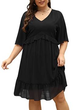 Nemidor Damen Lose Plus Size Sommer Ditsy Blumendruck Rüschen Mini Flowy Kleid NEM314, Schwarz, 44 Mehr von Nemidor