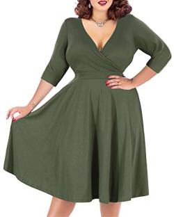 Nemidor Damen V-Ausschnitt Stretch Casual Midi Plus Size Brautjungfer Kleid - Gr�n - 50 Mehr von Nemidor