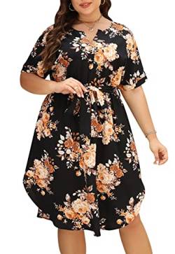 Nemidor NEM306 Damen-Midi-Kleid mit Blumenmuster, Übergröße, Sommerkleid, Boho-Design, mit Taschen, Blumenmuster, Schwarz / Gelb, 50 Mehr von Nemidor