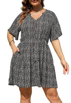 Nemidor Womens Plus Size Floral Print Boho Casual Layered Swing Skater Dress with Pocket NEM299, Schwarz Leopard, 52 Mehr von Nemidor