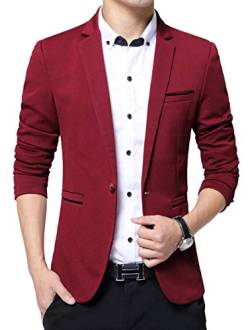 Nemopter Herren Sakko Lässige Elegante Slim Fit Blazer Einknopf Anzugjacke Herren Blazer Jackett,Wein Rot,M von Nemopter