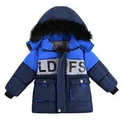 Nemopter Kindermantel, Jungen, Winterjacke, für Jungen, dick, warm, Kapuzenjacke, Kunstpelz, Kleidung, Schnee, Parka, Jacke, blau, 92-98 (3 - 4 Jahre) von Nemopter