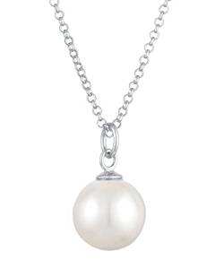 Damen Halskette mit Perlen Anhänger aus 925 Sterling Silber, Silberkette mit runden Perlenanhänger (10 mm), Länge 45 cm von Nenalina