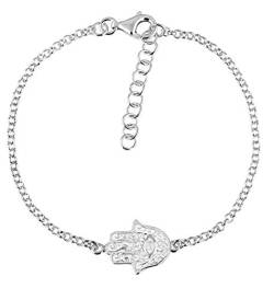 Nenalina Damen Armband 925 Sterling Silber, Hand der Fatima Schutz Armbänder für Frauen, Armkettchen Länge 18 cm + 3 cm Verlängerung, 331093-000 von Nenalina