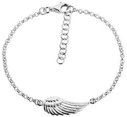 Nenalina Damen Armband Silberarmband 2mm Engelflügel, 925 Sterling Silber, Damen-Schmuck Armkettchen Armbändchen mit Anhänger, Länge 18 cm + 3 cm Verlängerung 331091-000 von Nenalina