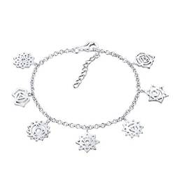 Nenalina Damen Armband mit 7 Chakra Charms in 925 Sterling Silber rhodiniert, Länge 18 cm + 3 cm, 331990-900 von Nenalina