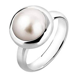 Nenalina Damen Ring Perlenring besetzt mit 1 Mabe Perle 10 mm in weiß, handgearbeitet aus 925 Sterling Silber, Gr. 54-721091-042-54 von Nenalina