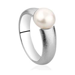 Nenalina Damen Ring Perlenring gebürstet besetzt mit 1 Süsswasserzuchtperle 8 mm in weiß, handgearbeitet aus 925 Sterling Silber, Gr. 54-721083-342-54 von Nenalina
