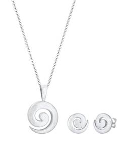 Nenalina Damen Schmuckset Silber gebürstet, Halskette mit Anhänger und Ohrstecker in Spiral Form, Damen Kette und Ohrring Set für Frauen und Mädchen, 925 Sterling Silber, Länge 45cm von Nenalina