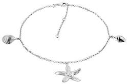 Nenalina Fußkettchen Silber mit Anhänger Seestern und Muscheln, Damen Knöchel Armband Maritim verstellbar für Damen und Mädchen, Länge 23-27 cm, 925 Sterling Silber, 381010-000 von Nenalina