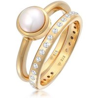 Nenalina Ring-Set Süßwasserperle Eternity Zirkonia 2er Set 925, Ring Set von Nenalina