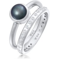 Nenalina Ring-Set Süßwasserperle Eternity Zirkonia 2er Set 925, Ring Set von Nenalina