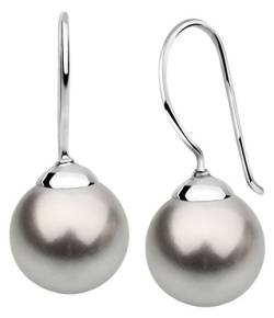 Nenalina Silber Damen-Ohrringe Ohrhänger mit Glas Perlen 10 mm Hellgrau für Frauen, 925 Sterling Silber, Perlen Ohrringe für Damen, Hochzeit Ohrringe, 842403-193 von Nenalina