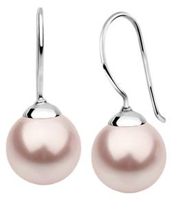 Nenalina Silber Damen-Ohrringe Ohrhänger mit Glas Perlen 10 mm Rosa für Frauen, 925 Sterling Silber, Perlen Ohrringe für Damen, Hochzeit Ohrringe, 842403-192 von Nenalina