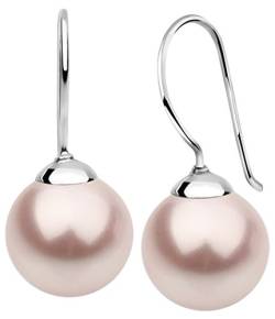 Nenalina Silber Damen-Ohrringe Ohrhänger mit Glas Perlen 12 mm Rosa für Frauen, 925 Sterling Silber, Perlen Ohrringe für Damen, Hochzeit Ohrringe, 842404-192 von Nenalina