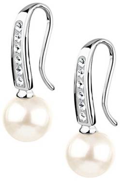 Nenalina Silber Damen-Ohrringe Ohrhänger mit Perlen 8 mm und Glas Kristalle weiß, 925 Sterling Silber, Lange Ohrringe für Frauen, Hochzeit Ohrringe, 224066-051 von Nenalina