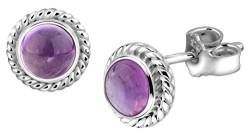 Nenalina Silber Damen-Ohrringe Ohrstecker rund mit Geburtsstein Amethyst violett für Frauen und Mädchen, 925 Sterling Silber, Ohrstecker für Damen, Geburtsstein Ohrringe, 222999-015 von Nenalina