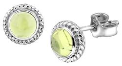 Nenalina Silber Damen-Ohrringe Ohrstecker rund mit Geburtsstein Peridot hellgrün für Frauen und Mädchen, 925 Sterling Silber, Ohrstecker für Damen, Geburtsstein Ohrringe, 222999-013 von Nenalina