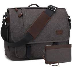 Nerlion Messenger-Tasche für Herren, 43,2 - 43,9 cm (17 - 17,3 Zoll), Leinen, wasserabweisend, Computertasche, Schultertasche, Aktentasche, Büchertasche für College, Grau von NerIion