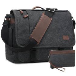 Nerlion Umhängetasche für Herren, Laptoptasche, 39,6 cm (15,6 Zoll), Segeltuch, wasserabweisend, Aktentasche, Umhängetasche, Büchertasche für Arbeit, College (39,6 cm, Dunkelgrau) von NerIion