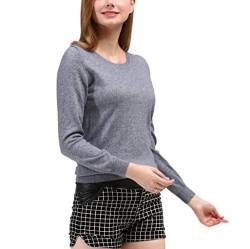 Nergivep Frauen O-Neck Kaschmir Pullover Lange Ärmel Reine Farbe Pullover Bluse Jumper, grau, 36 von Nergivep