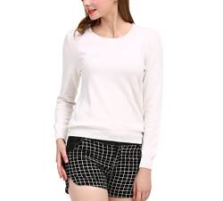 Nergivep Frauen O-Neck Kaschmir Pullover Lange Ärmel Reine Farbe Pullover Bluse Jumper, weiß, 38-40 von Nergivep
