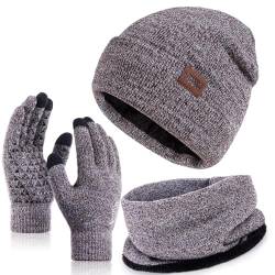 Nertpow Mütze, Schal & Handschuh-Sets für Damen Herren, Touchscreen Handschuhe Winter Beanie Mütze Stricken mit Fleece Gefüttert Schal Halswärmer Schlauchschal set von Nertpow