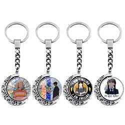 Nesloonp Schlüsselanhänger Mittwoch, Wed Adams Keychain, 4 Stück Mittwoch Keychain Cute Schlüsselanhänger Lustig, Anime Auto Anhänger Tasche mit Schlüsselring, Geschenk für Paar Männer & Frauen von Nesloonp