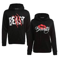 Nest Home Beast Beauty King Queen Passende Paar Pullover Hoodie Set Pärchen Sweatshirt Damen Herren Kapuzenpullover (Schwarz, Damen- S + Herren- XL) von Nest Home