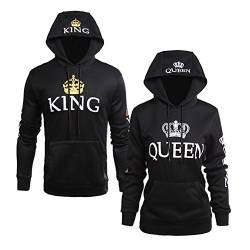 Nest Home Damen und Herren Pärchen King Queen Pullover Kapuzenpulli Paare Sweatshirt (Schwarz, King XXL+Queen S) von Nest Home