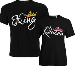 Nest Home Paar T-Shirt 2er Set King Queen mit Aufdruck Als Geschenk Valentinstag Partner T-Shirt Symbolische Liebe T-Shirt (Schwarz, King-XXL+Queen-XL) von Nest Home