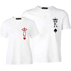 Nest Home Paar T-Shirt 2er Set King Queen mit Aufdruck Als Geschenk Valentinstag Partner T-Shirt Symbolische Liebe T-Shirt (Weiß, King-XL + Queen-L) von Nest Home