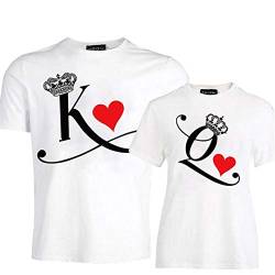 Paar T-Shirt 2er Set King Queen mit Aufdruck Als Geschenk Valentinstag Partner T-Shirt Symbolische Liebe T-Shirt (Weiß, King-L+ Queen-M) von Nest Home